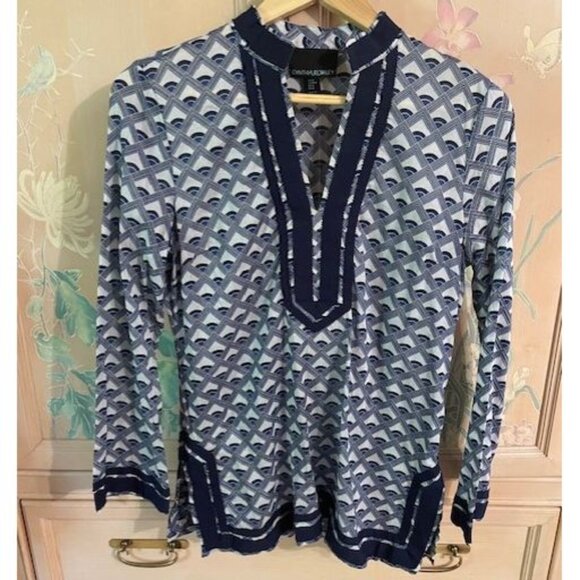 Cynthia Rowley 100% Cotton Navy Blue, White & Black Geometric Tunic Size M - Picture 1 of 5